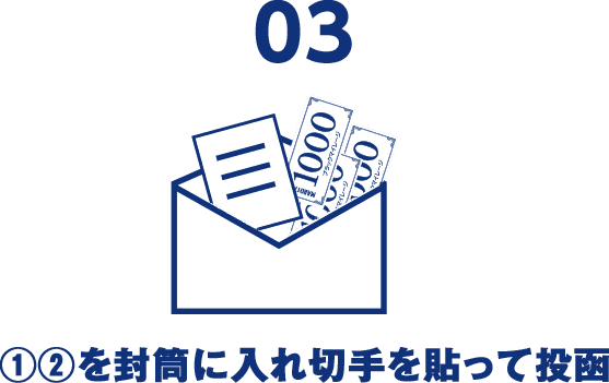 03 ①②を封筒に入れ切手を貼って投函